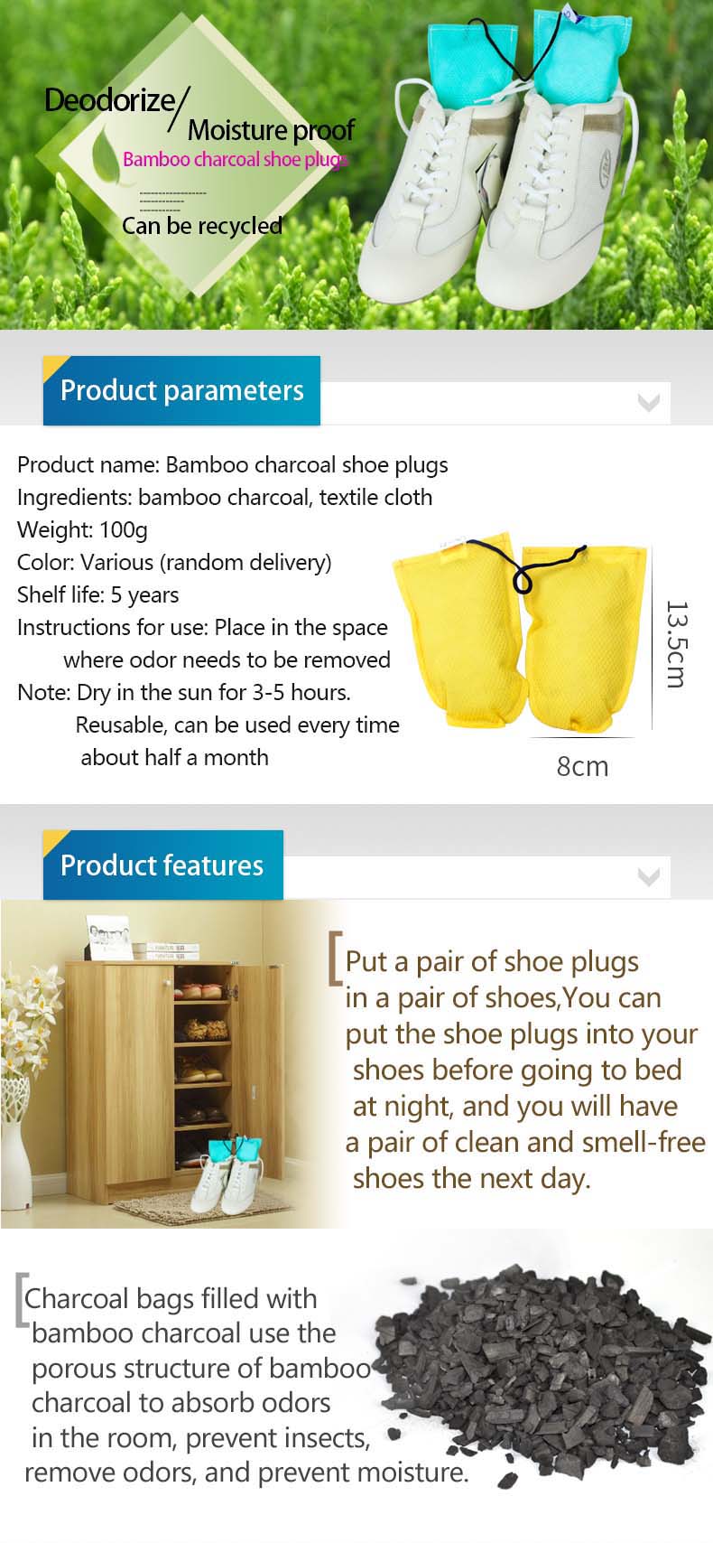 Bamboo Charcoal Shoe Inserts A - Activated Carbon Bag ulasan dan harga